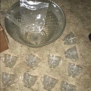 Punch bowl and cups ladle and hooks